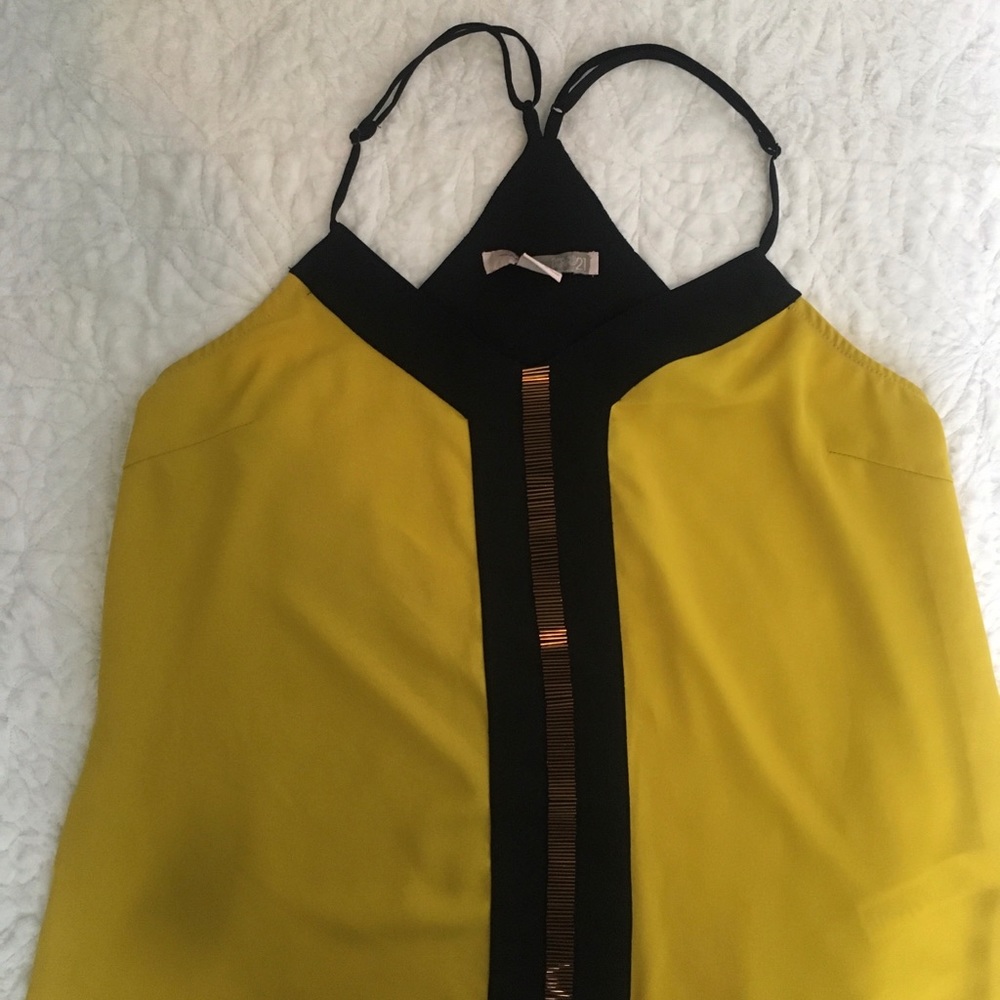 Forever 21 Yellow and Black V-Neck Tank with Metallic Trim - Picture 4 of 4